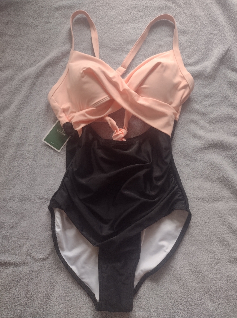 Two-Tone Black and Peach Swimsuit Set